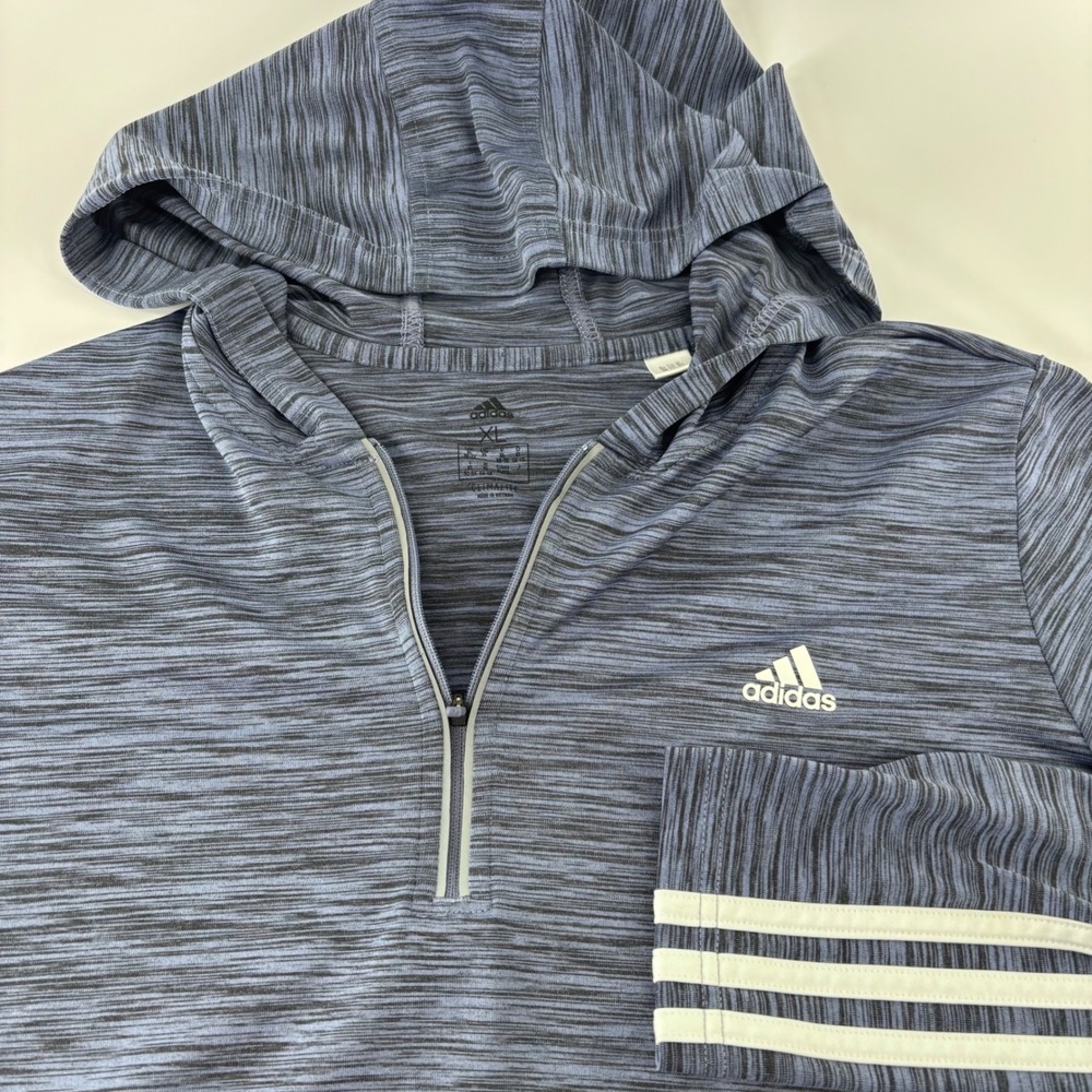Adidas Quarter Zip Hoodie Mens XL‎ Blue Space Dye Climalite 3-Stripes Pullover